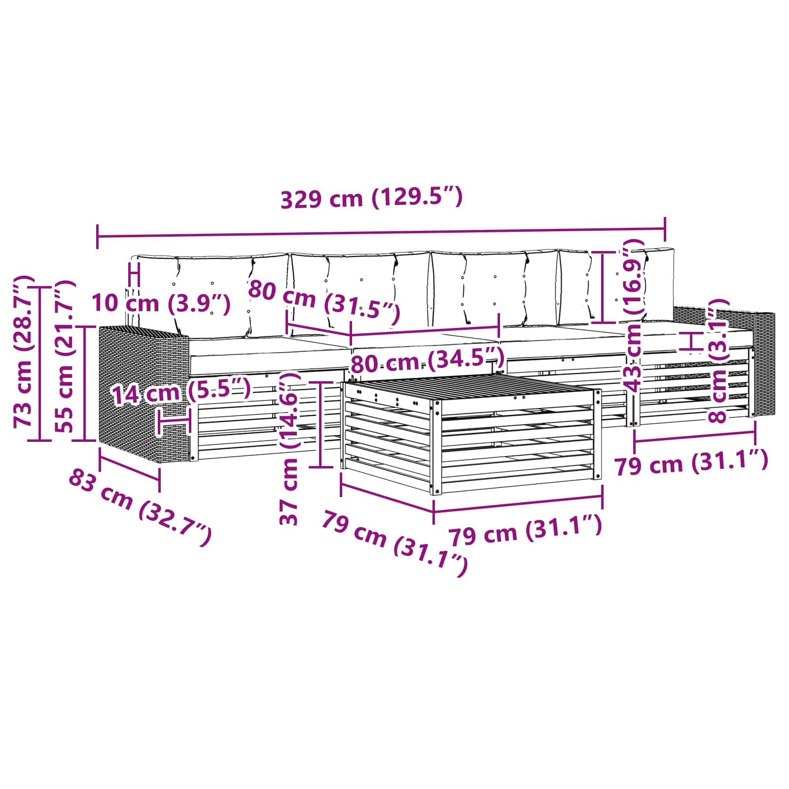 Σειρά Καναπέ Εξωτερικού με μαξιλάρι 5 pcs Φυσικό και Κρέμα - Pakobazaar