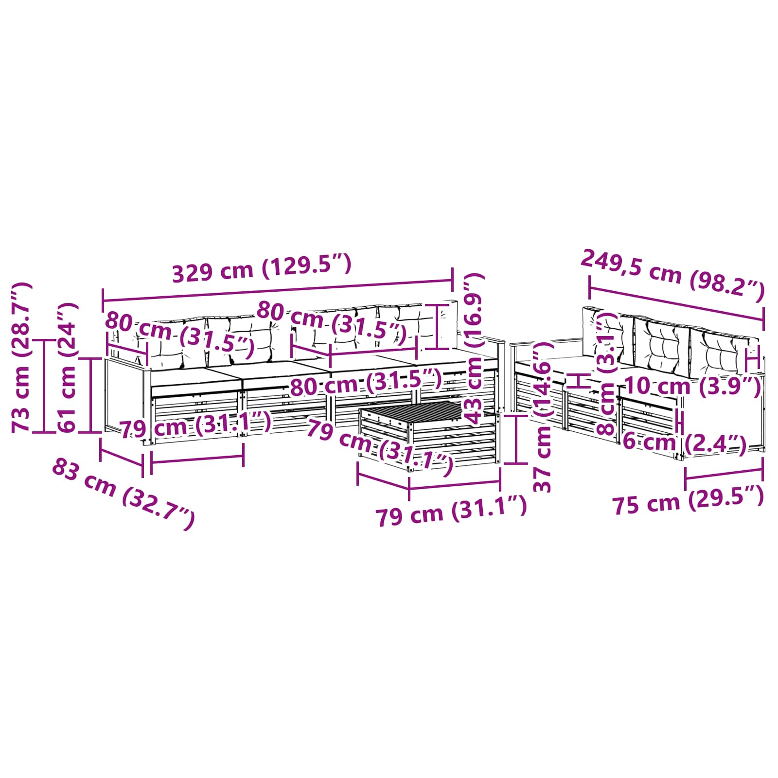 Σειρά Καναπέ Εξωτερικού 8 pcs Φυσικό και Κρέμα 79 x 79 x 37 εκ - Pakobazaar