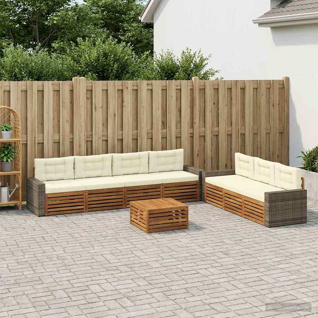 Σειρά Καναπέ Εξωτερικού 8 pcs Φυσικό και Κρέμα 79 x 79 x 37 εκ - Pakobazaar