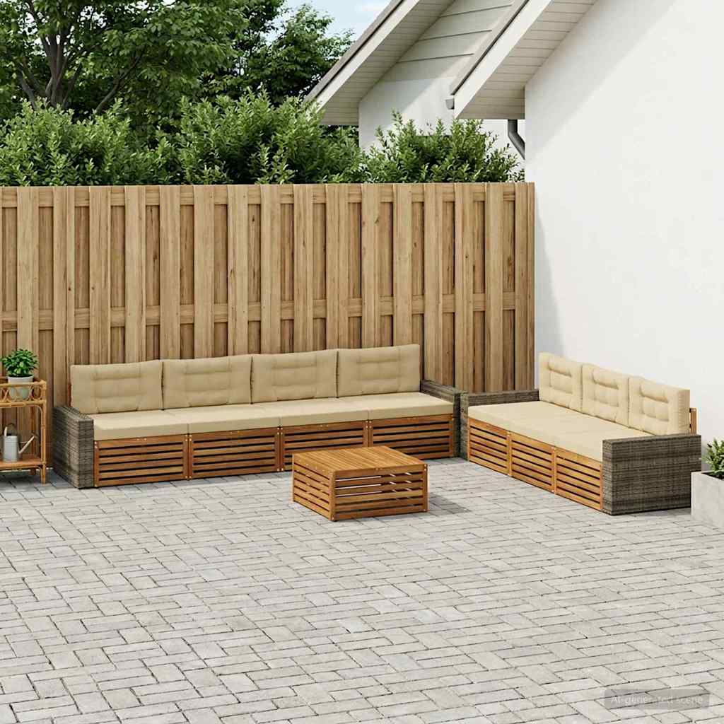 Σειρά Καναπέ Εξωτερικού 8 pcs Φυσικό και Μπεζ 79 x 79 x 37 εκ - Pakobazaar