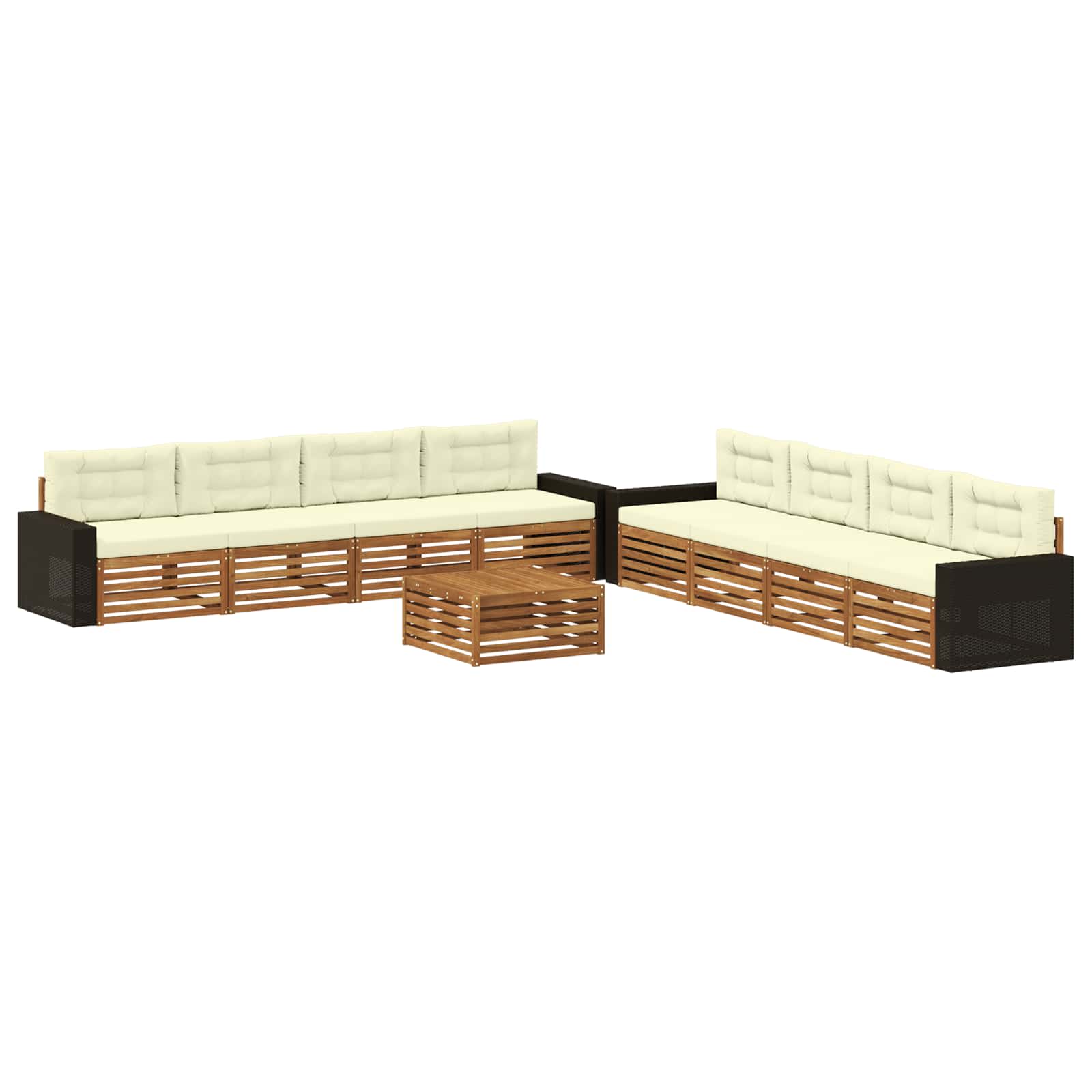 Σειρά Καναπέ Εξωτερικού 9 pcs Φυσικό και Κρέμα Πολυεστέρας - Pakobazaar
