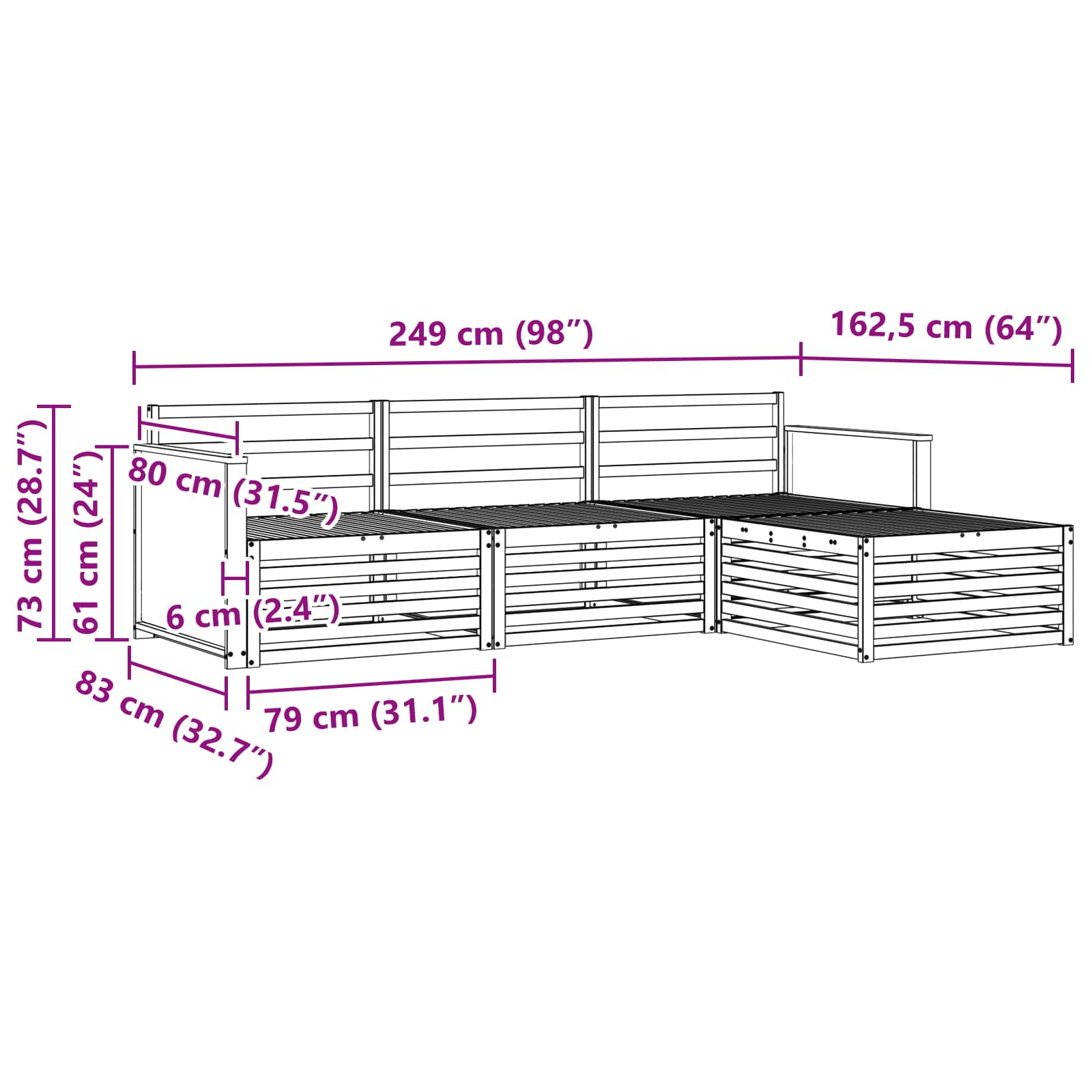Σειρά Καναπέ Εξωτερικού Φυσικό 249 x 162,5 x 73 εκ - Pakobazaar