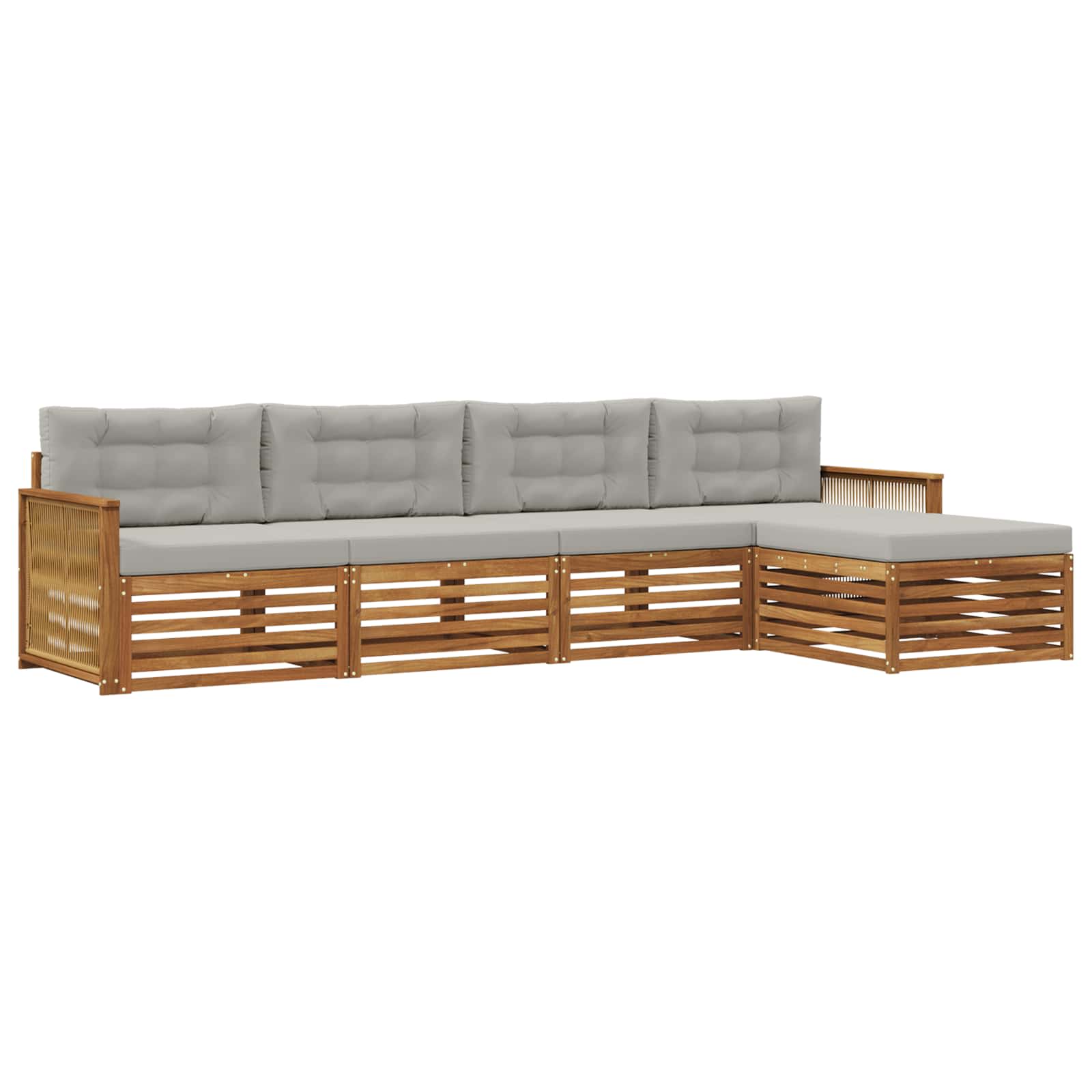 Σειρά Καναπέ Εξωτερικού 5 pcs Φυσικό και Ανοιχτό Γκρι - Pakobazaar