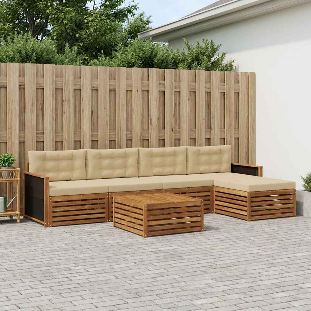 Σειρά Καναπέ Εξωτερικού 6 pcs Φυσικό και Μπεζ 79 x 79 x 37 εκ - Pakobazaar