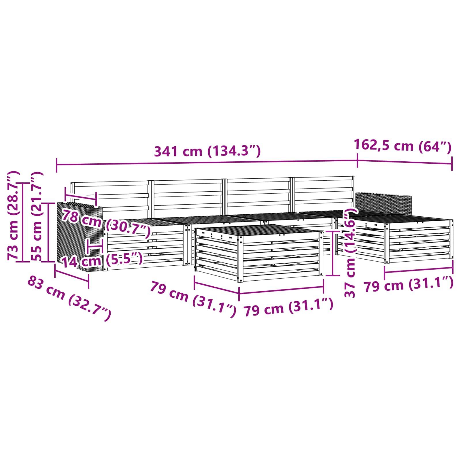 Σειρά Καναπέ Εξωτερικού 6 pcs Φυσικό 79 x 79 x 37 εκ - Pakobazaar