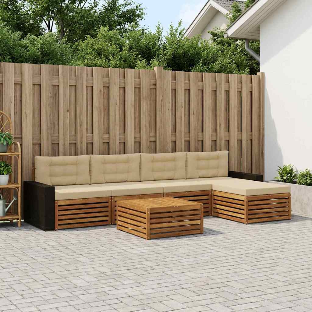 Σειρά Καναπέ Εξωτερικού 6 pcs Φυσικό και Μπεζ 79 x 79 x 37 εκ - Pakobazaar