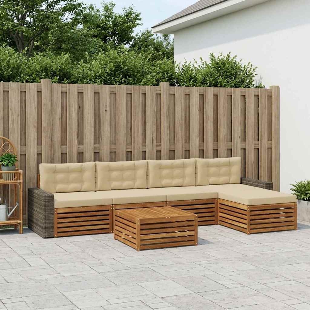 Σειρά Καναπέ Εξωτερικού 6 pcs Φυσικό και Μπεζ 79 x 79 x 37 εκ - Pakobazaar