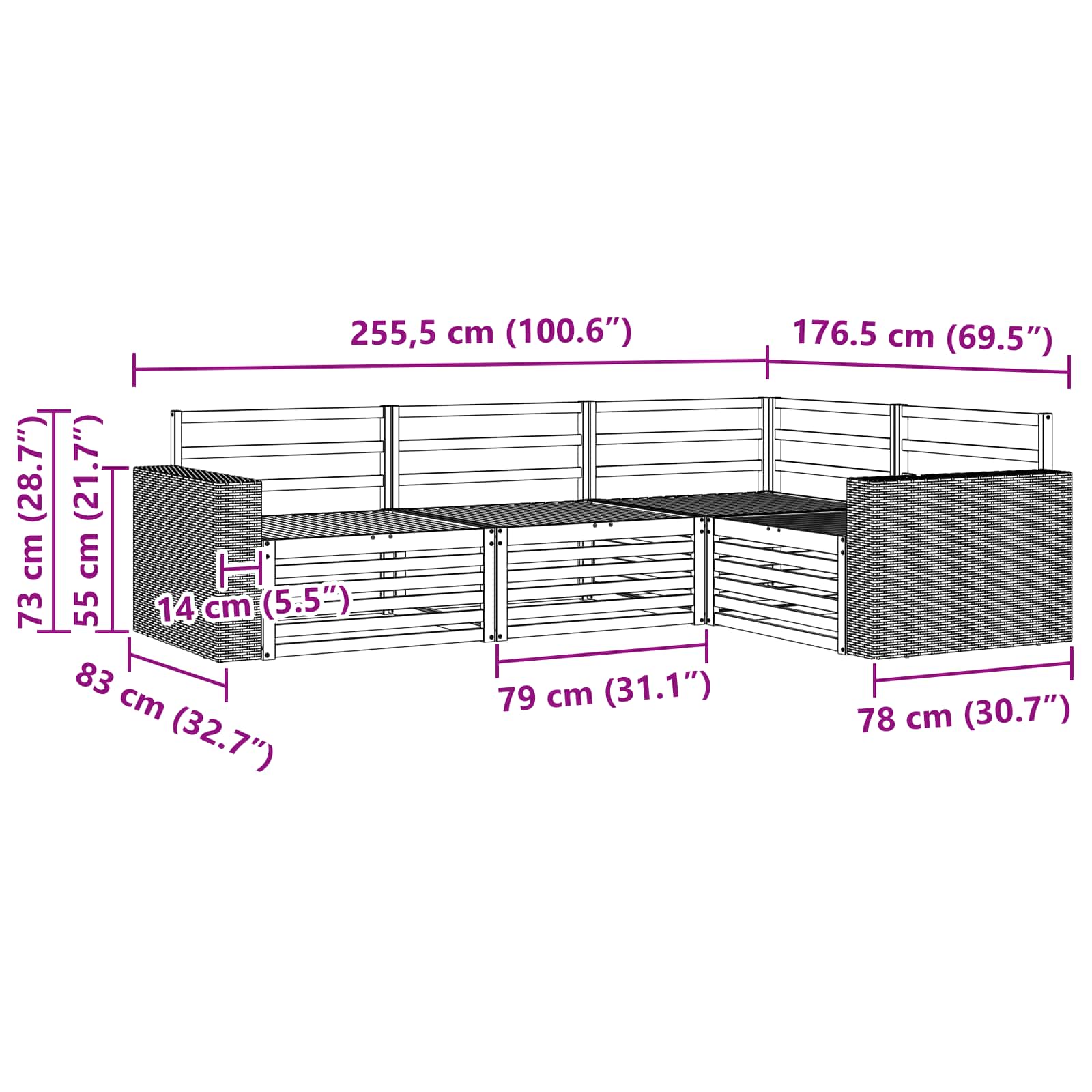Σειρά Καναπέ Εξωτερικού 4 pcs Φυσικό 255,5 x 176,5 x 73 εκ - Pakobazaar