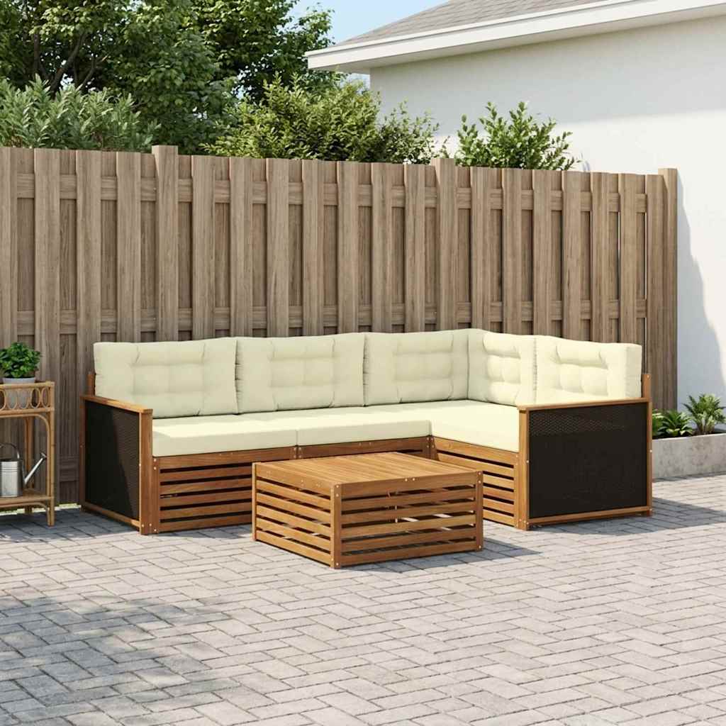 Σειρά Καναπέ Εξωτερικού 5 pcs Φυσικό και Κρέμα 79 x 79 x 37 εκ - Pakobazaar