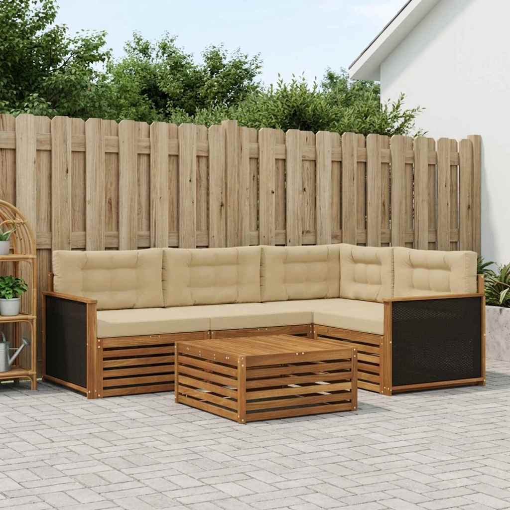 Σειρά Καναπέ Εξωτερικού 5 pcs Φυσικό και Μπεζ 79 x 79 x 37 εκ - Pakobazaar