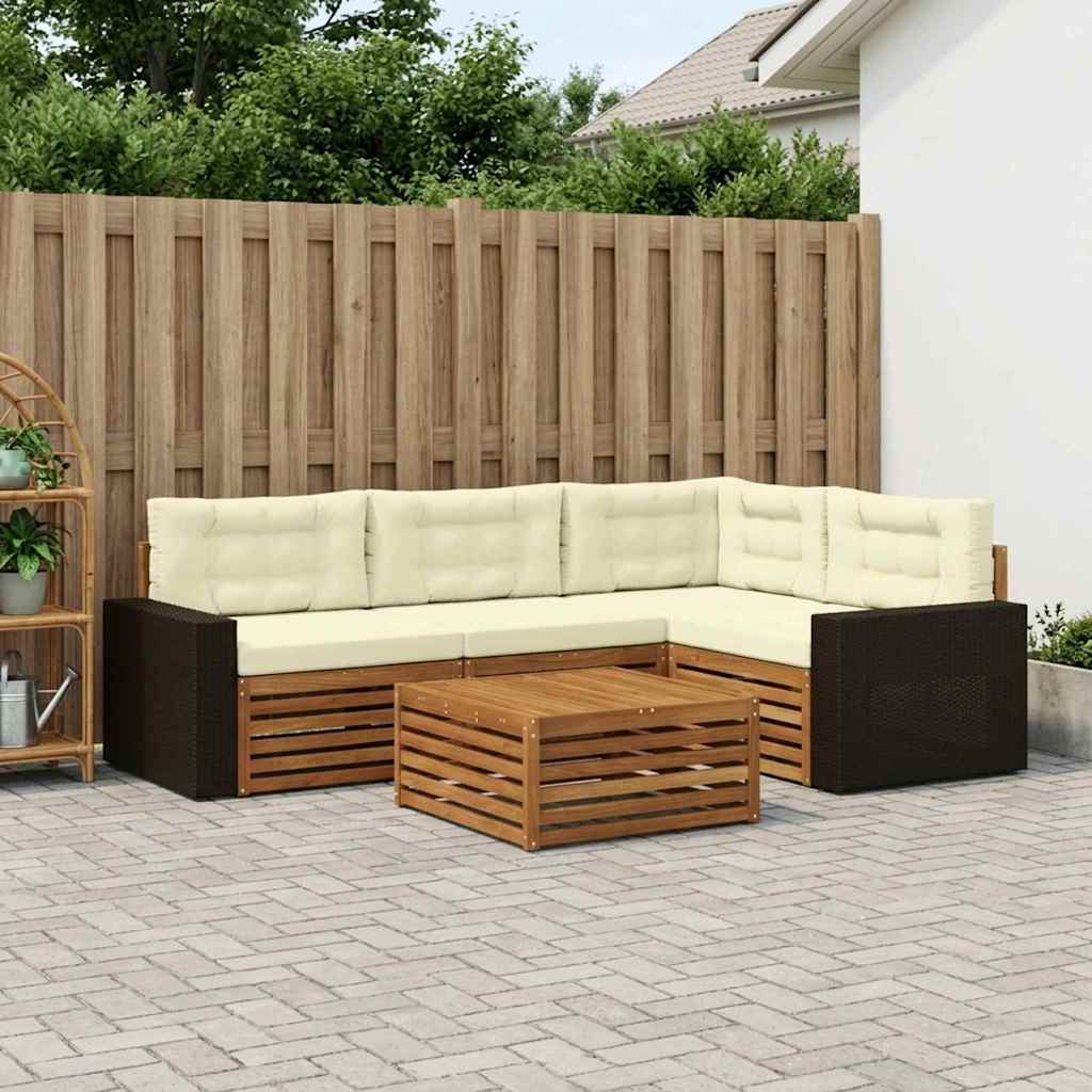 Σειρά Καναπέ Εξωτερικού 5 pcs Φυσικό και Κρέμα 79 x 79 x 37 εκ - Pakobazaar