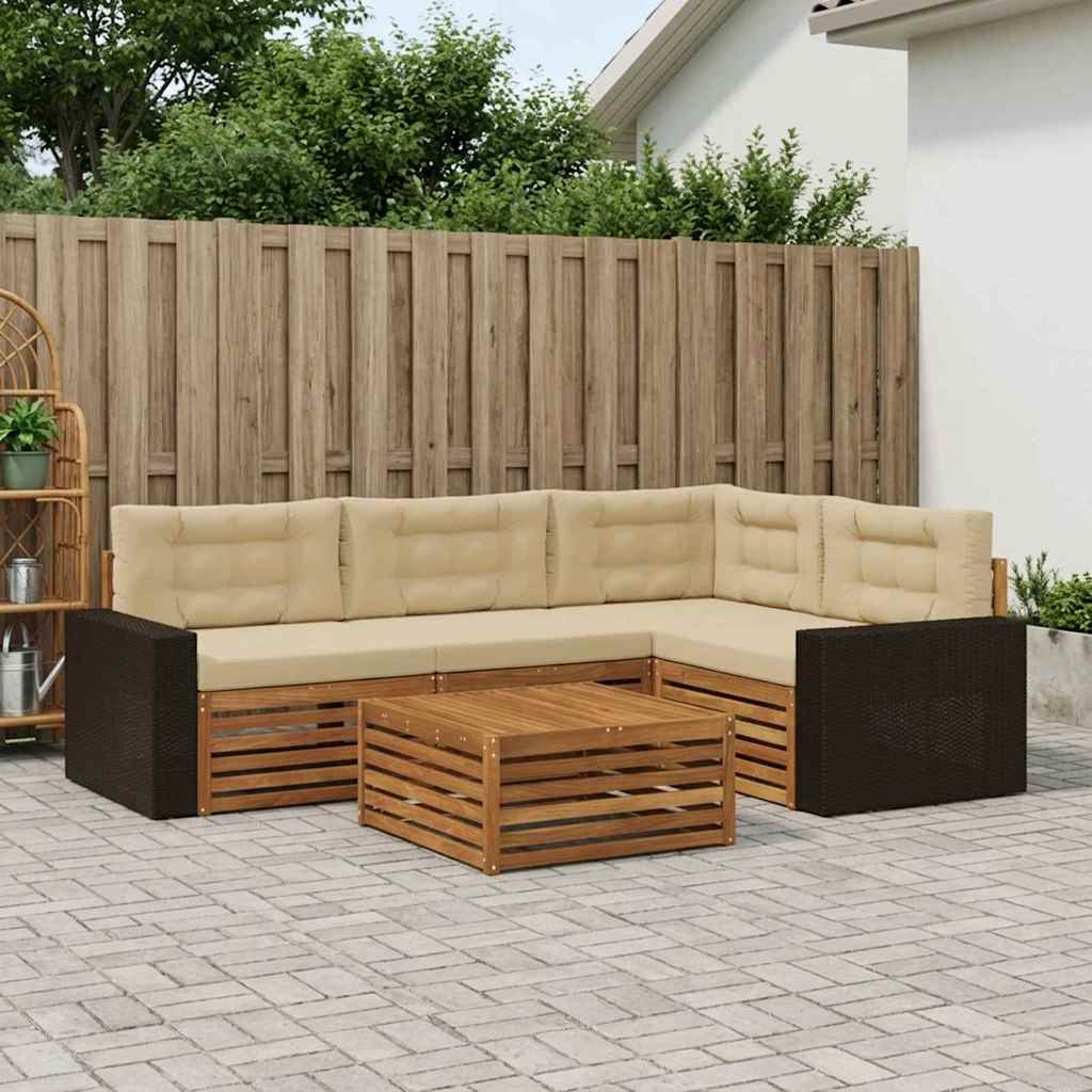 Σειρά Καναπέ Εξωτερικού 5 pcs Φυσικό και Μπεζ 79 x 79 x 37 εκ - Pakobazaar
