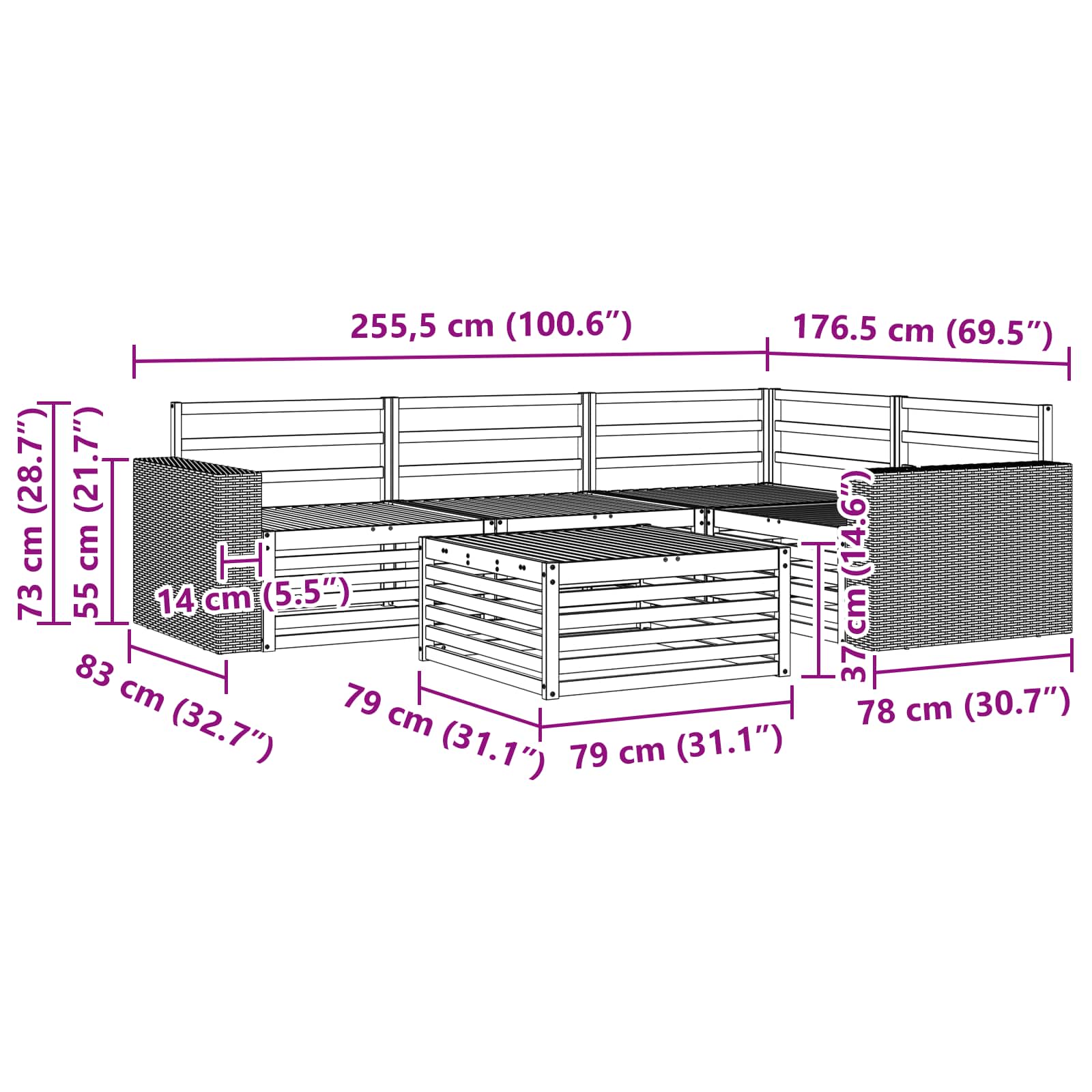 Σειρά Καναπέ Εξωτερικού 5 pcs Φυσικό 79 x 79 x 37 εκ - Pakobazaar