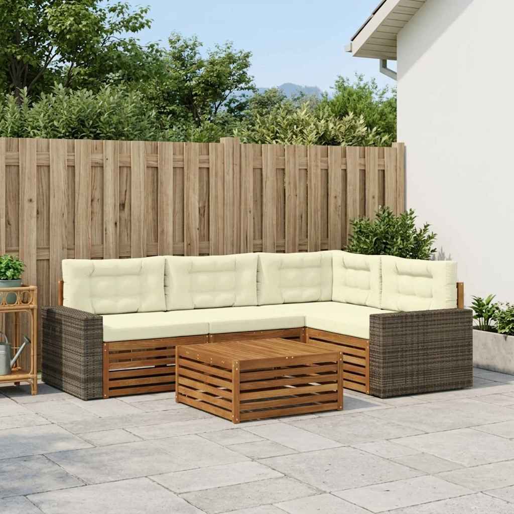 Σειρά Καναπέ Εξωτερικού 5 pcs Φυσικό και Κρέμα 79 x 79 x 37 εκ - Pakobazaar