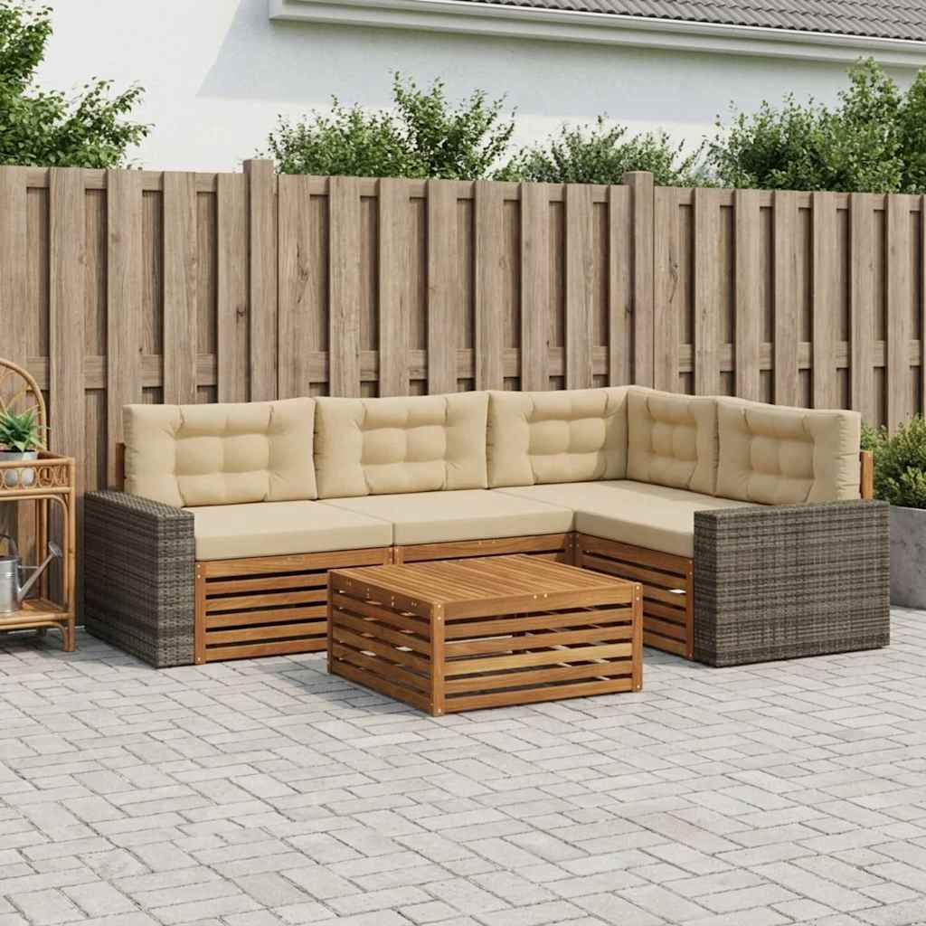 Σειρά Καναπέ Εξωτερικού 5 pcs Φυσικό και Μπεζ 79 x 79 x 37 εκ - Pakobazaar