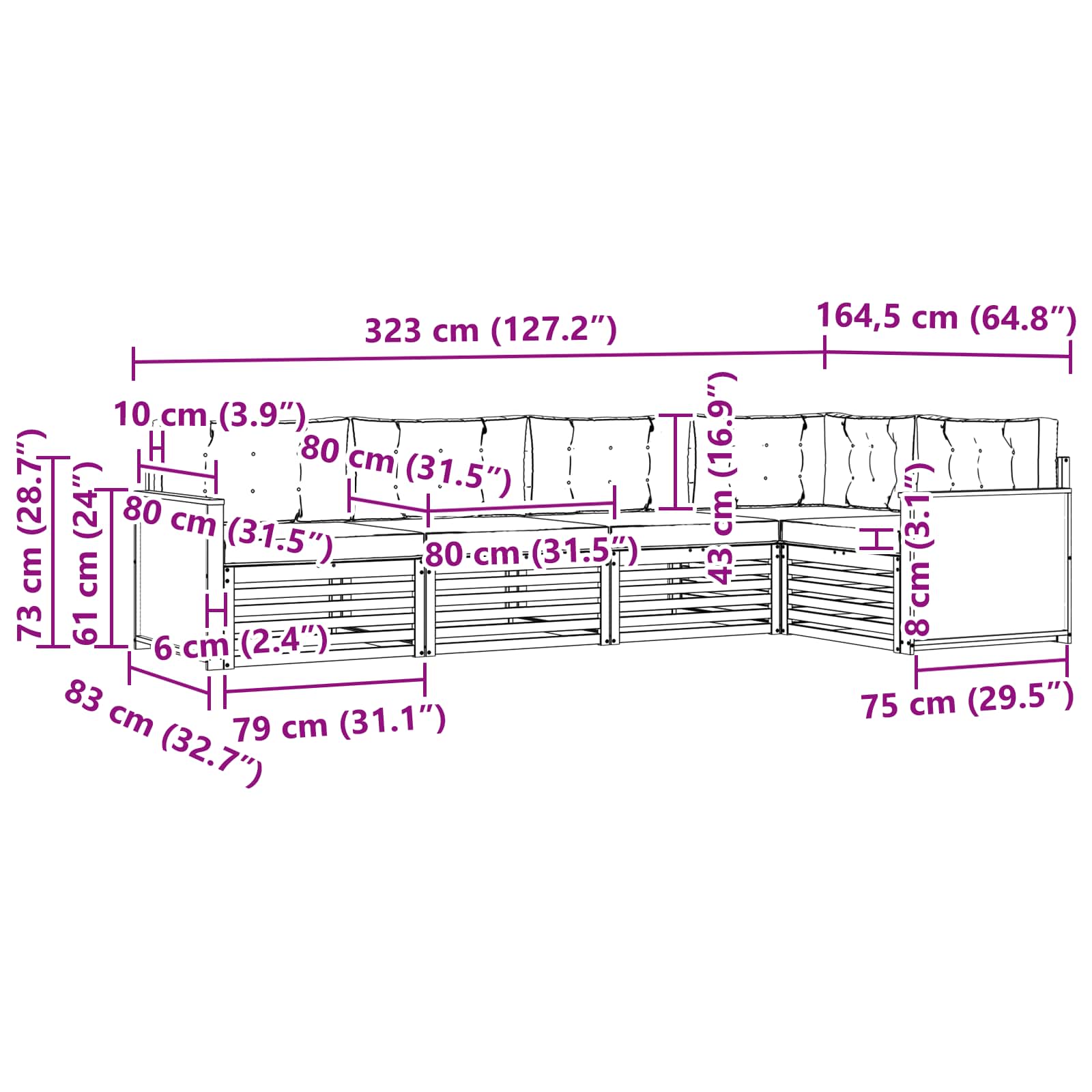 Σειρά Καναπέ Εξωτερικού 5 pcs Φυσικό και Ανοιχτό Γκρι - Pakobazaar