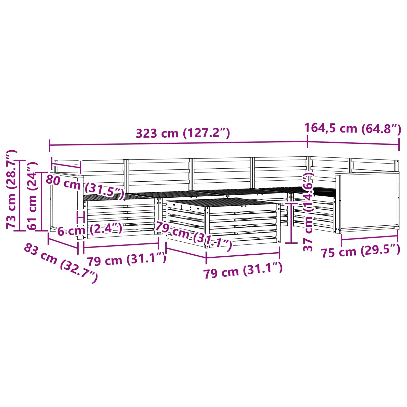 Σειρά Καναπέ Εξωτερικού 6 pcs Φυσικό 79 x 79 x 37 εκ - Pakobazaar