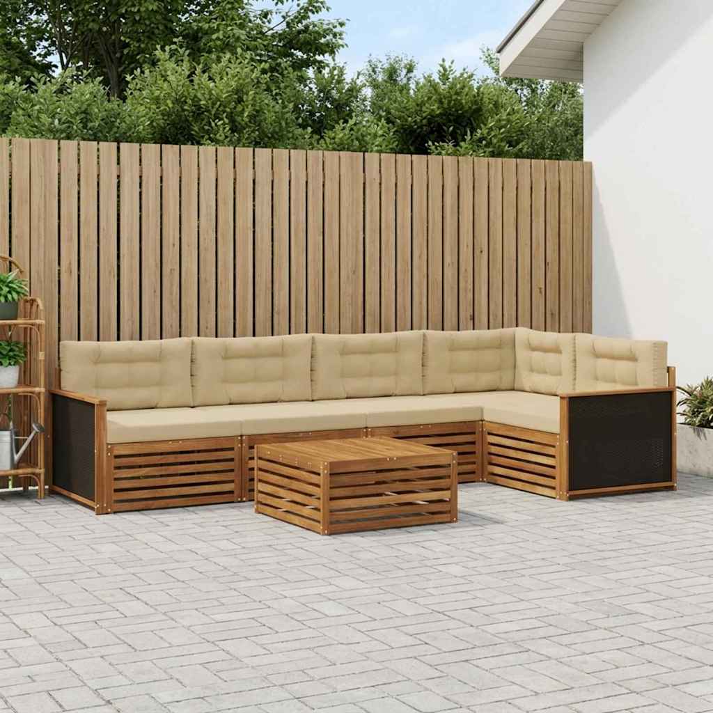 Σειρά Καναπέ Εξωτερικού 6 pcs Φυσικό και Μπεζ 79 x 79 x 37 εκ - Pakobazaar