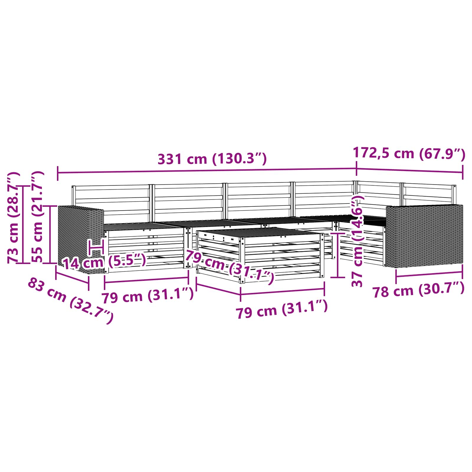 Σειρά Καναπέ Εξωτερικού 6 pcs Φυσικό 79 x 79 x 37 εκ - Pakobazaar
