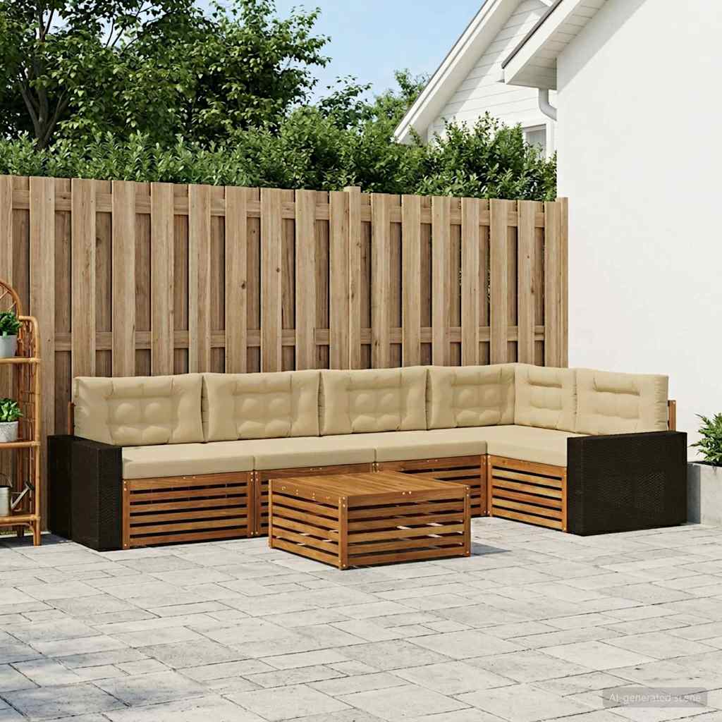 Σειρά Καναπέ Εξωτερικού 6 pcs Φυσικό και Μπεζ 79 x 79 x 37 εκ - Pakobazaar