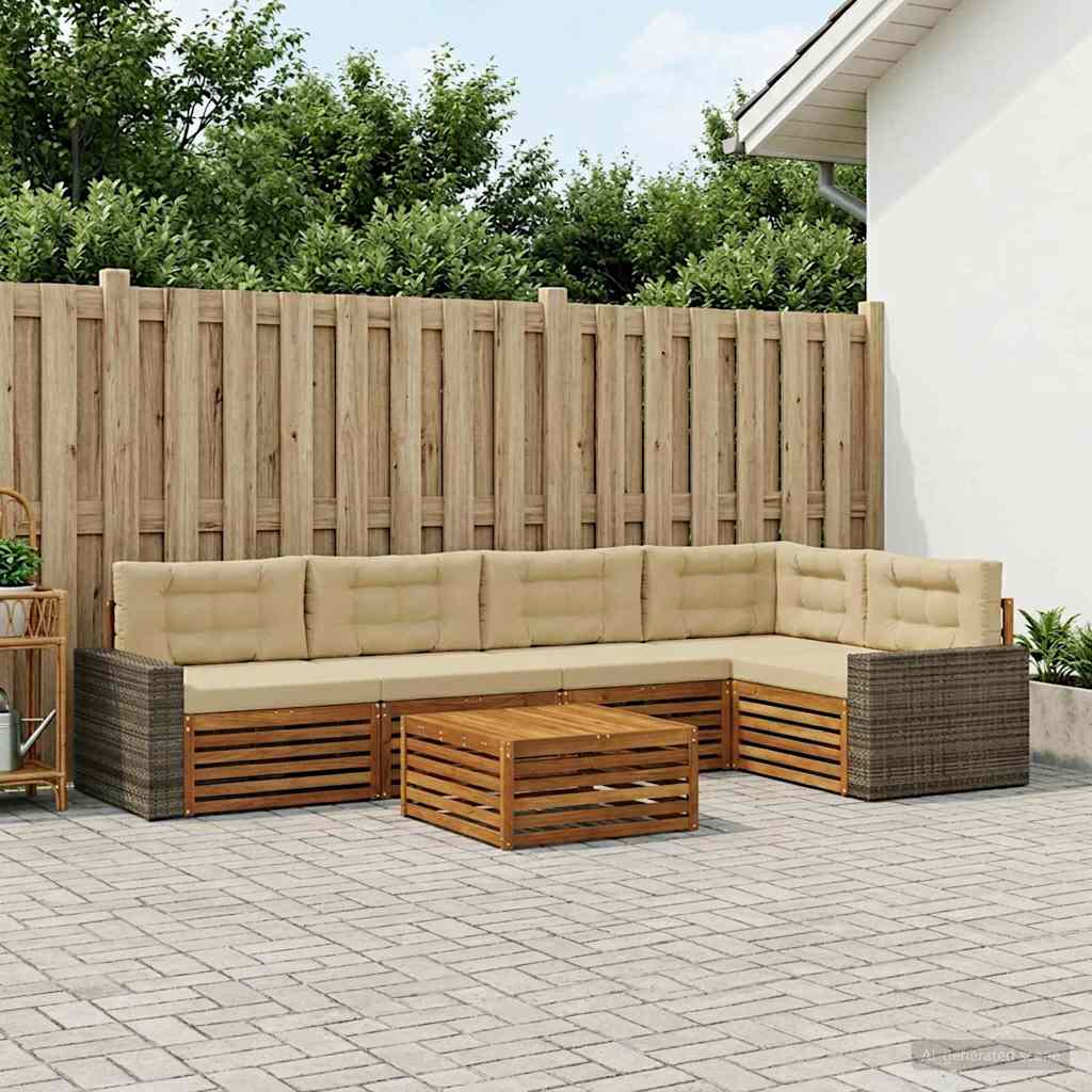 Σειρά Καναπέ Εξωτερικού 6 pcs Φυσικό και Μπεζ 79 x 79 x 37 εκ - Pakobazaar