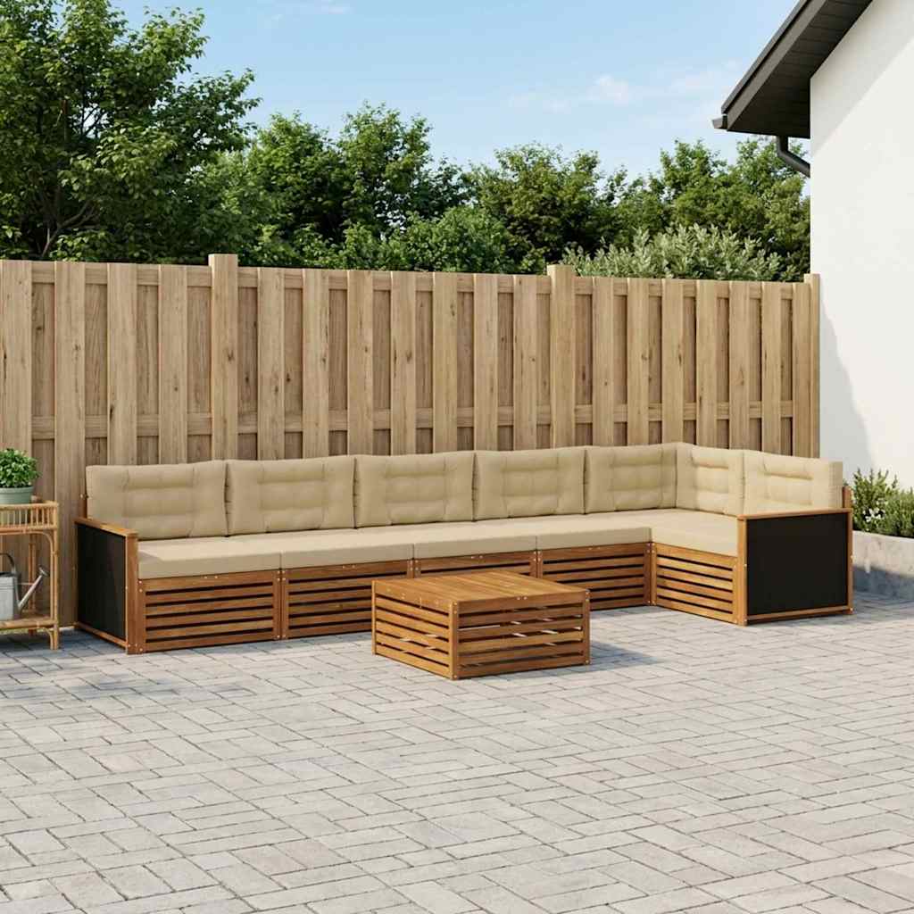 Σειρά Καναπέ Εξωτερικού 7 pcs Φυσικό και Μπεζ 79 x 79 x 37 εκ - Pakobazaar