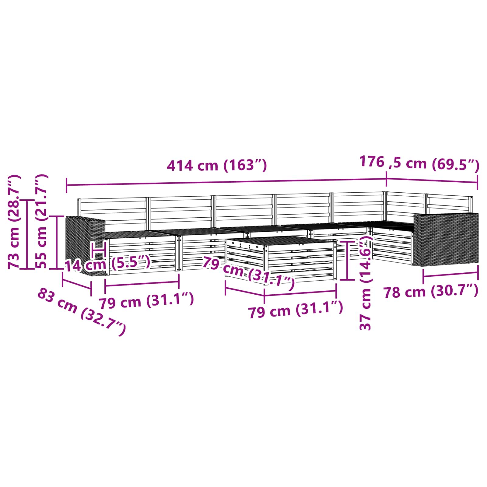 Σειρά Καναπέ Εξωτερικού 7 pcs Φυσικό 79 x 79 x 37 εκ - Pakobazaar