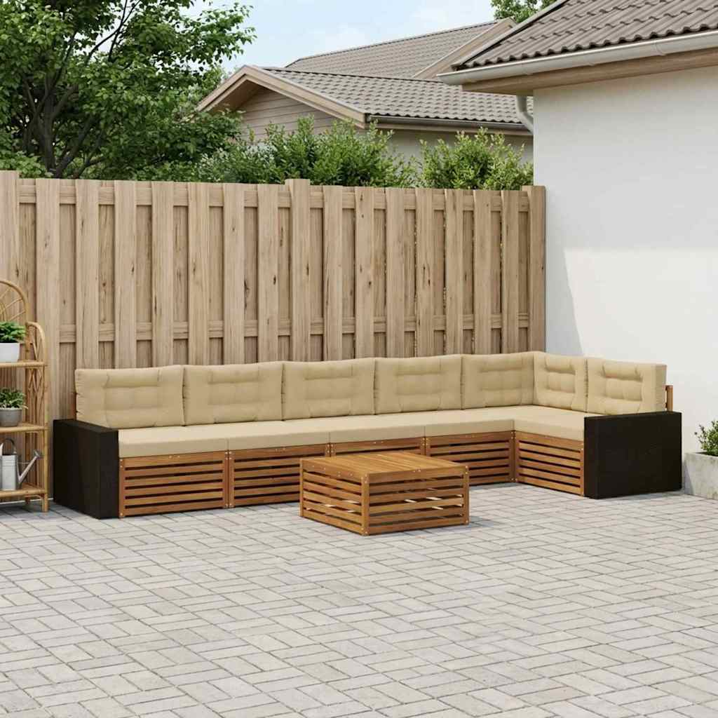 Σειρά Καναπέ Εξωτερικού 7 pcs Φυσικό και Μπεζ 79 x 79 x 37 εκ - Pakobazaar