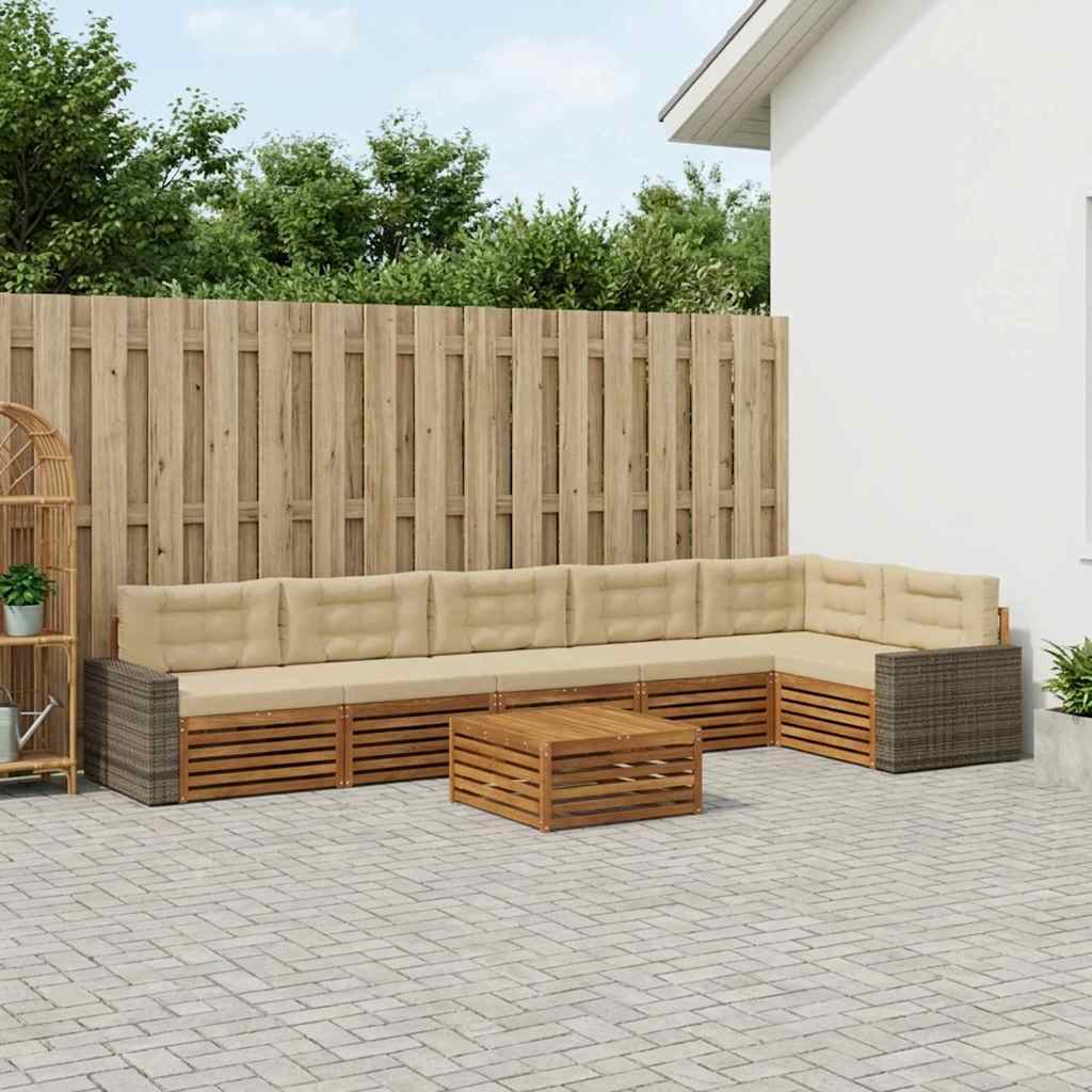 Σειρά Καναπέ Εξωτερικού 7 pcs Φυσικό και Μπεζ 79 x 79 x 37 εκ - Pakobazaar
