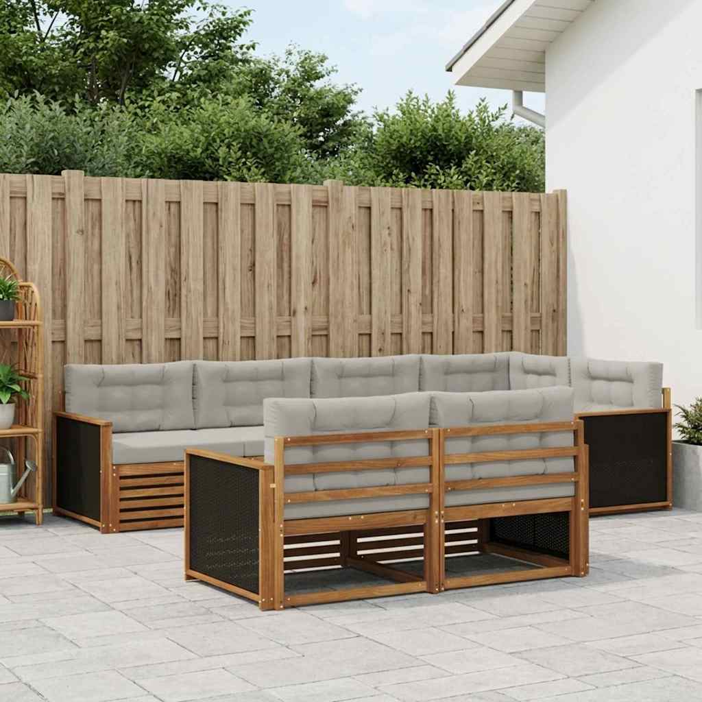 Σειρά Καναπέ Εξωτερικού 7 pcs Φυσικό και Ανοιχτό Γκρι - Pakobazaar