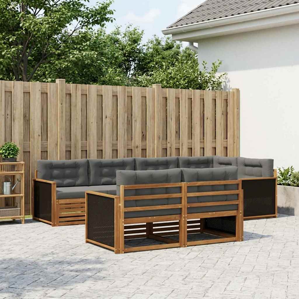 Σειρά Καναπέ Εξωτερικού με μαξιλάρι 7 pcs Φυσικό και Ανθρακί - Pakobazaar