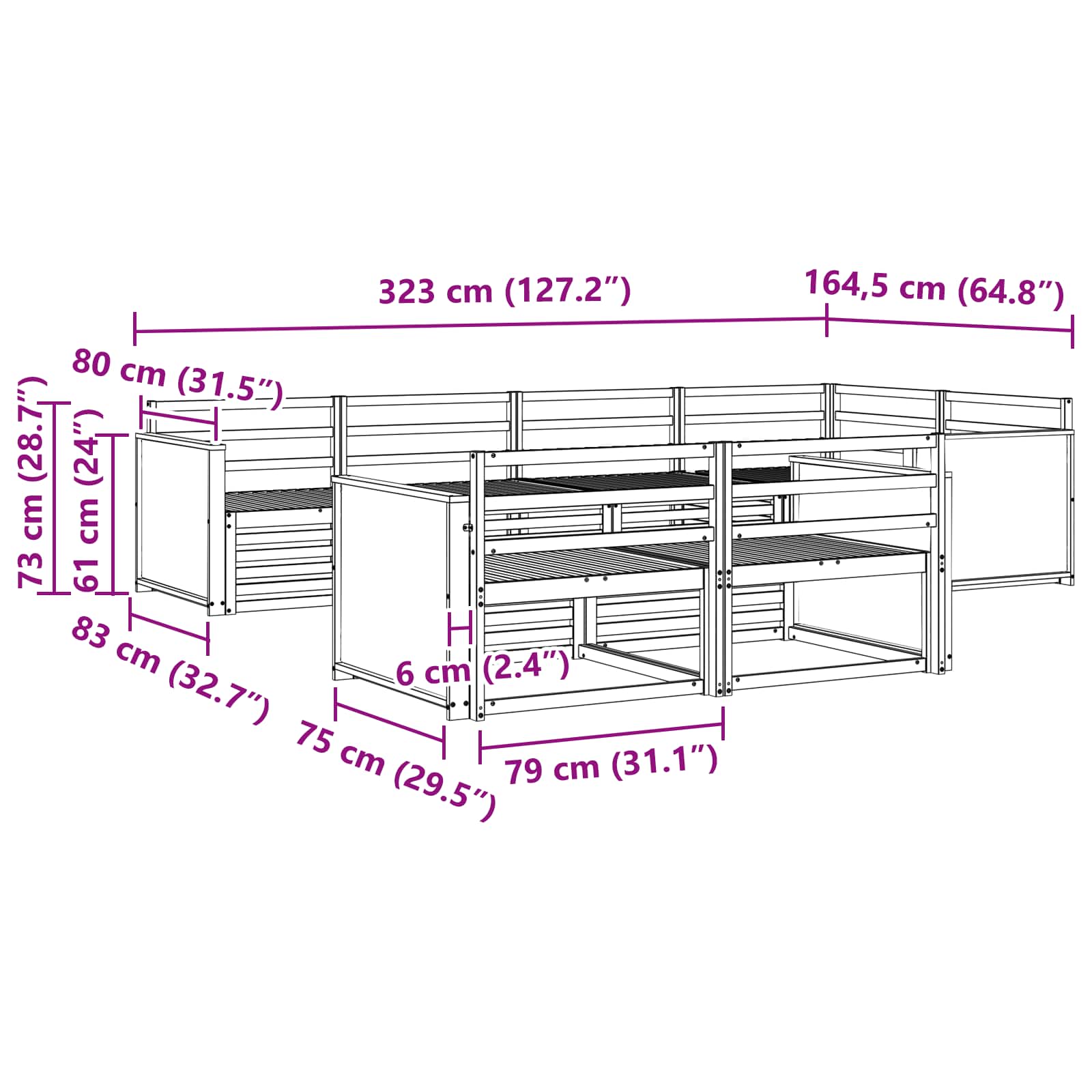 Σειρά Καναπέ Εξωτερικού 7 pcs Φυσικό - Pakobazaar