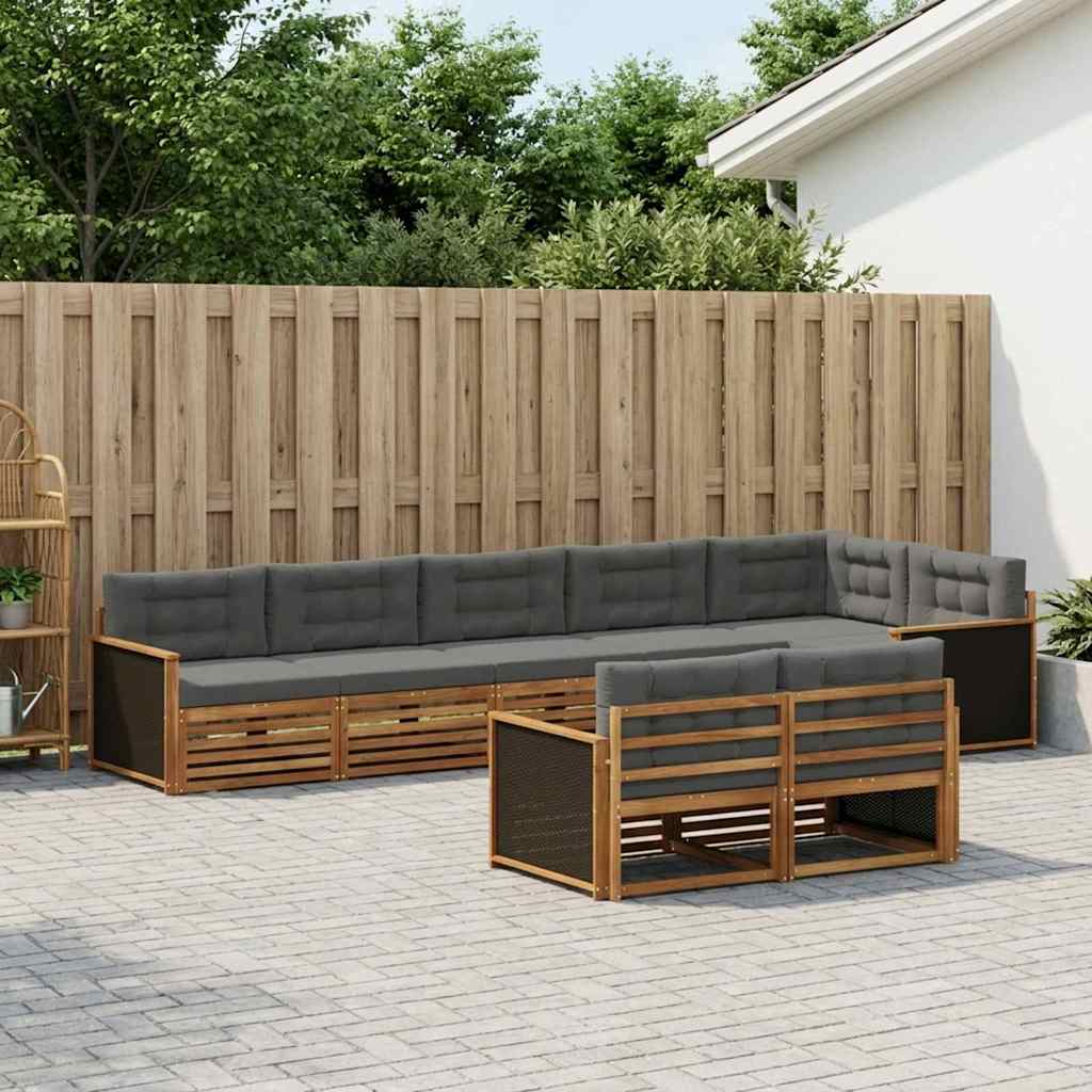 Σειρά Καναπέ Εξωτερικού με μαξιλάρι 8 pcs Φυσικό και Ανθρακί - Pakobazaar