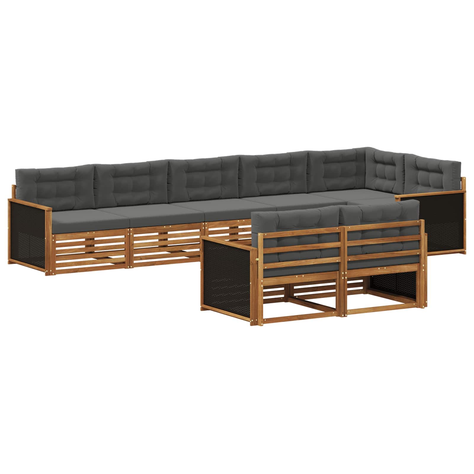 Σειρά Καναπέ Εξωτερικού με μαξιλάρι 8 pcs Φυσικό και Ανθρακί - Pakobazaar