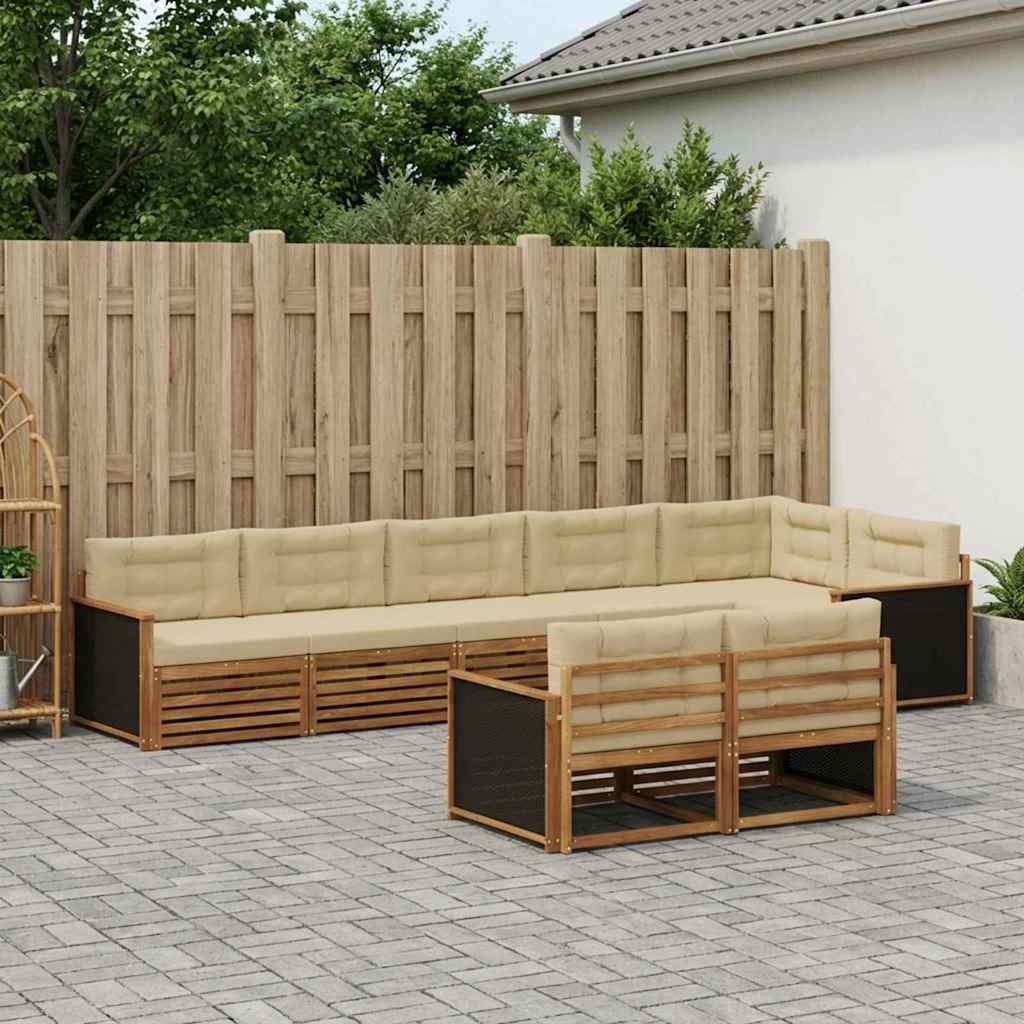 Σειρά Καναπέ Εξωτερικού με μαξιλάρι 8 pcs Φυσικό και Μπεζ - Pakobazaar