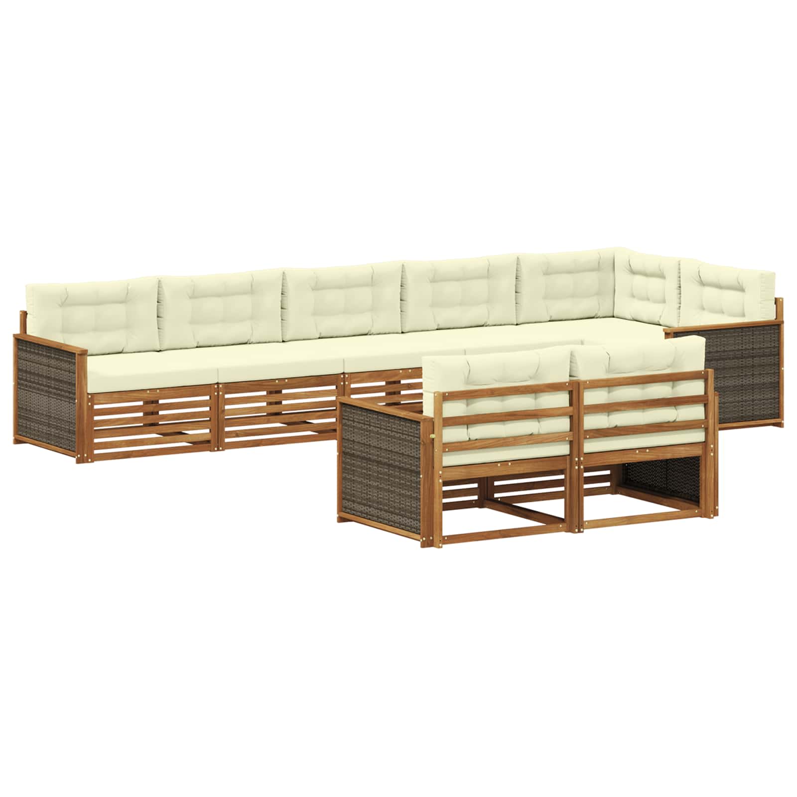 Σειρά Καναπέ Εξωτερικού με μαξιλάρι 8 pcs Φυσικό και Κρέμα - Pakobazaar