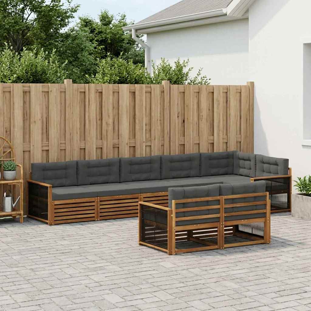 Σειρά Καναπέ Εξωτερικού με μαξιλάρι 8 pcs Φυσικό και Ανθρακί - Pakobazaar