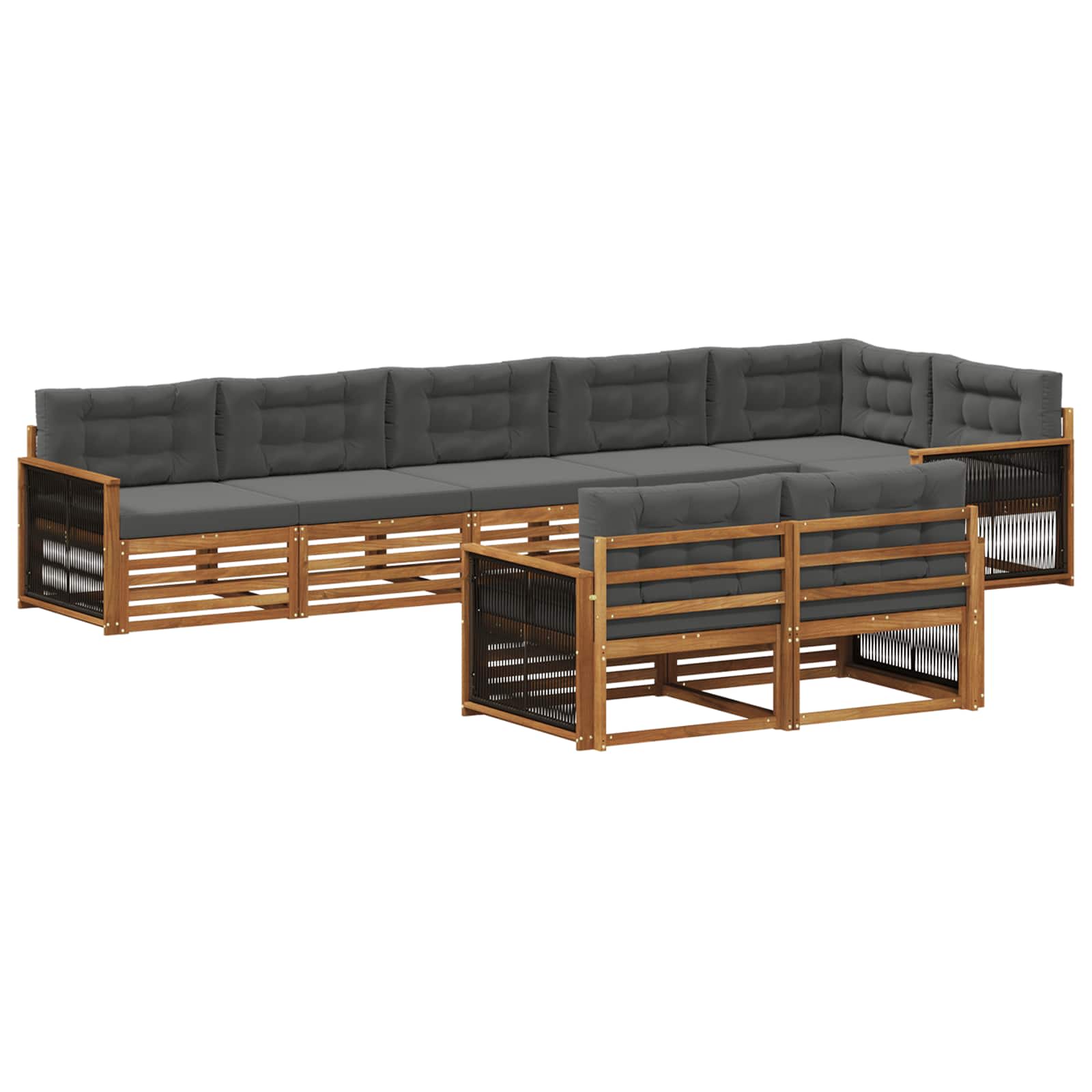 Σειρά Καναπέ Εξωτερικού με μαξιλάρι 8 pcs Φυσικό και Ανθρακί - Pakobazaar