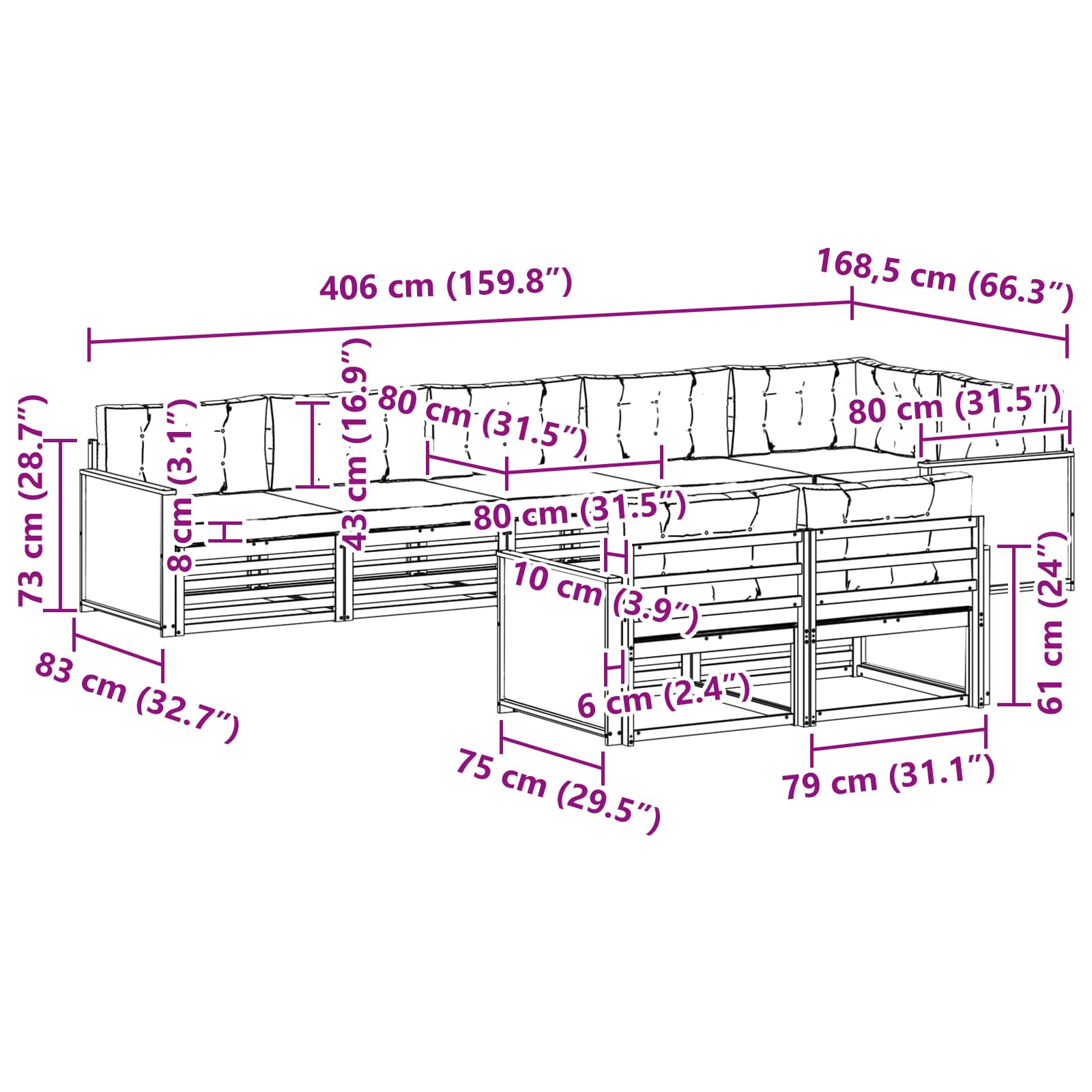 Σειρά Καναπέ Εξωτερικού με μαξιλάρι 8 pcs Φυσικό και Μπεζ - Pakobazaar