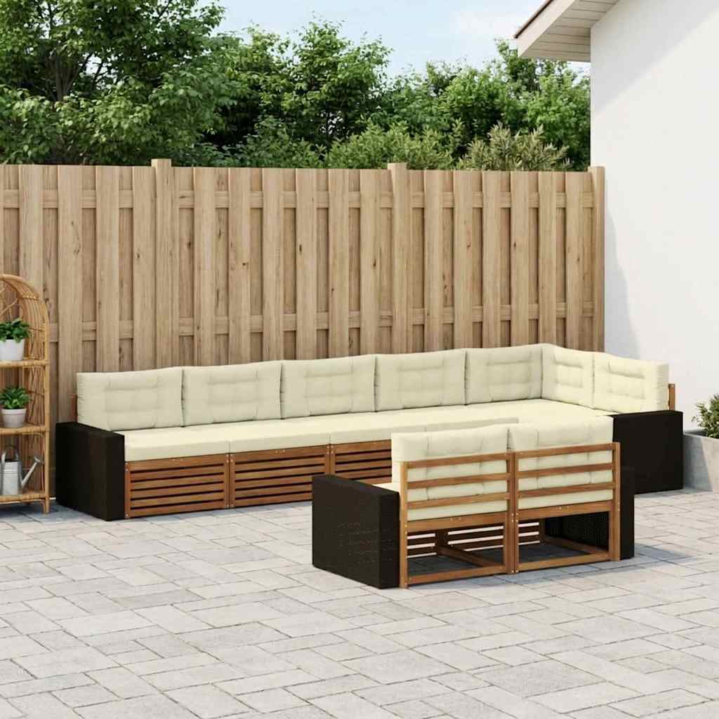 Σειρά Καναπέ Εξωτερικού με μαξιλάρι 8 pcs Φυσικό και Κρέμα - Pakobazaar