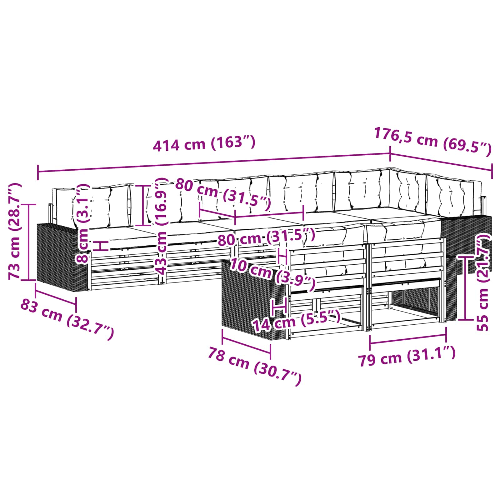 Σειρά Καναπέ Εξωτερικού με μαξιλάρι 8 pcs Φυσικό και Μπεζ - Pakobazaar