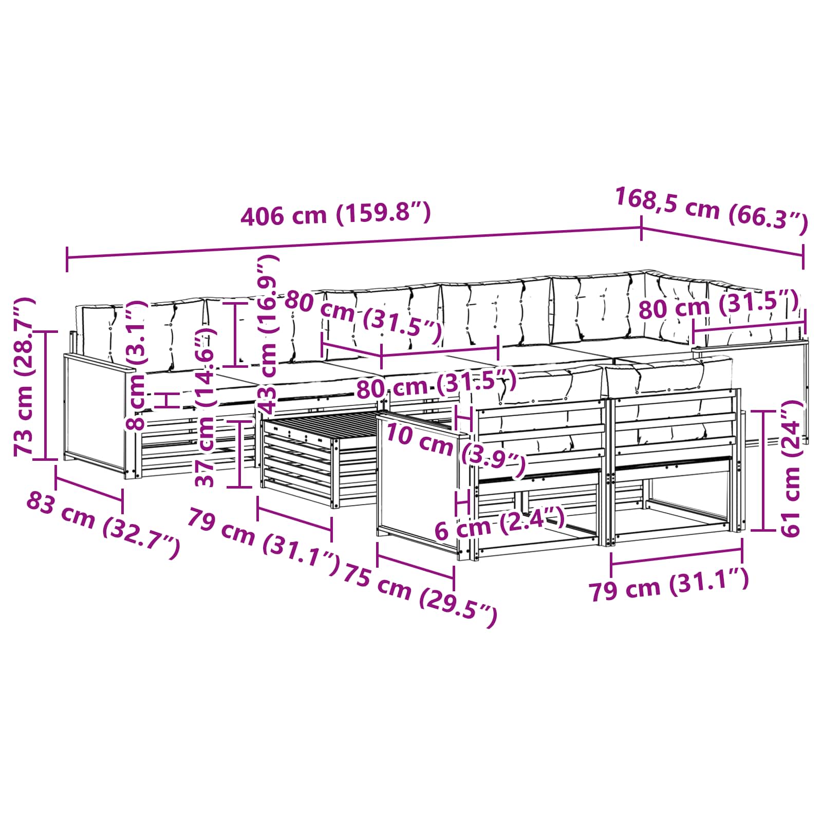 Σειρά Καναπέ Εξωτερικού με μαξιλάρι 9 pcs - Pakobazaar
