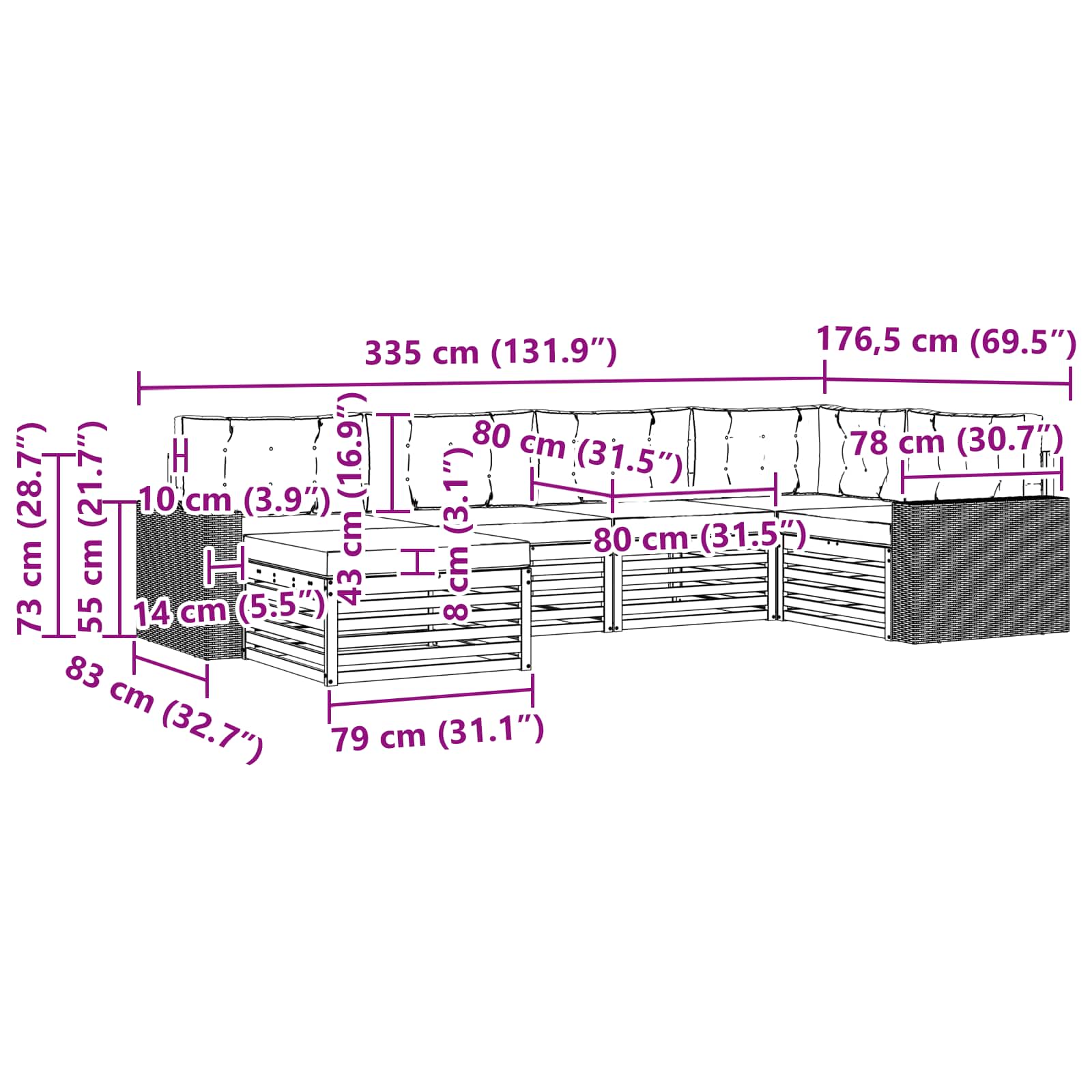 Σειρά Καναπέ Εξωτερικού με μαξιλάρι 6 pcs Φυσικό και Ανθρακί - Pakobazaar