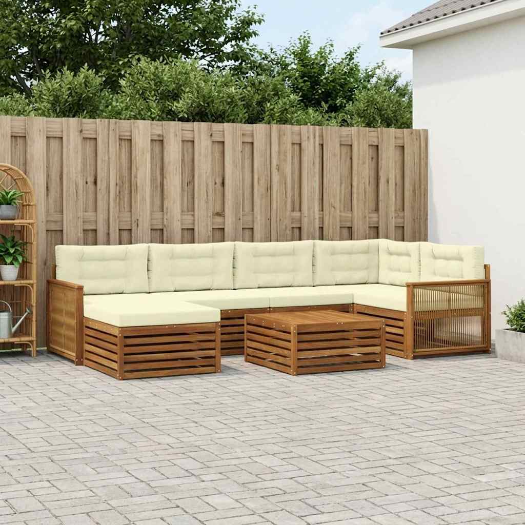 Σειρά Καναπέ Εξωτερικού με μαξιλάρι 7 pcs Φυσικό και Κρέμα - Pakobazaar