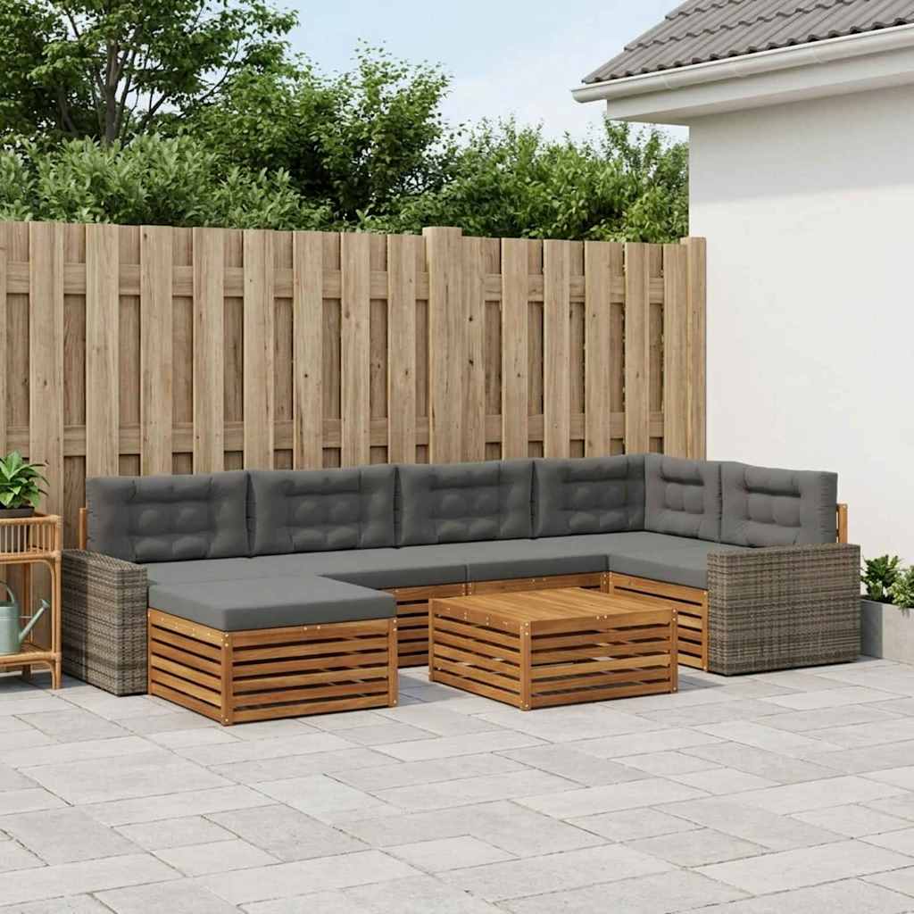 Σειρά Καναπέ Εξωτερικού με μαξιλάρι 7 pcs Φυσικό και Ανθρακί - Pakobazaar