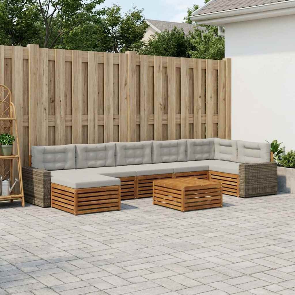 Σειρά Καναπέ Εξωτερικού 8 pcs Φυσικό και Ανοιχτό Γκρι - Pakobazaar