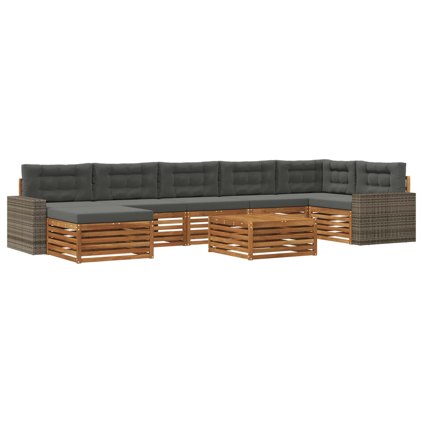 Σειρά Καναπέ Εξωτερικού με μαξιλάρι 8 pcs Φυσικό και Ανθρακί - Pakobazaar