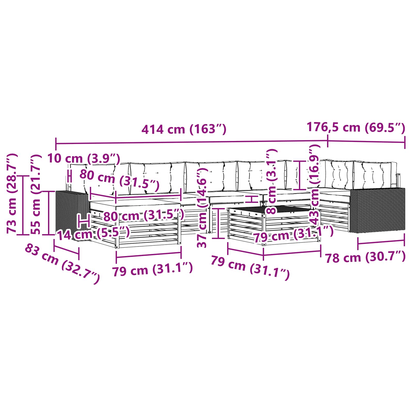 Σειρά Καναπέ Εξωτερικού με μαξιλάρι 8 pcs Φυσικό και Ανθρακί - Pakobazaar