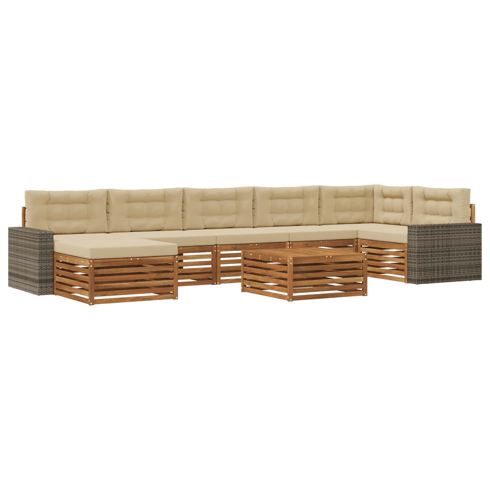 Σειρά Καναπέ Εξωτερικού με μαξιλάρι 8 pcs Φυσικό και Μπεζ - Pakobazaar