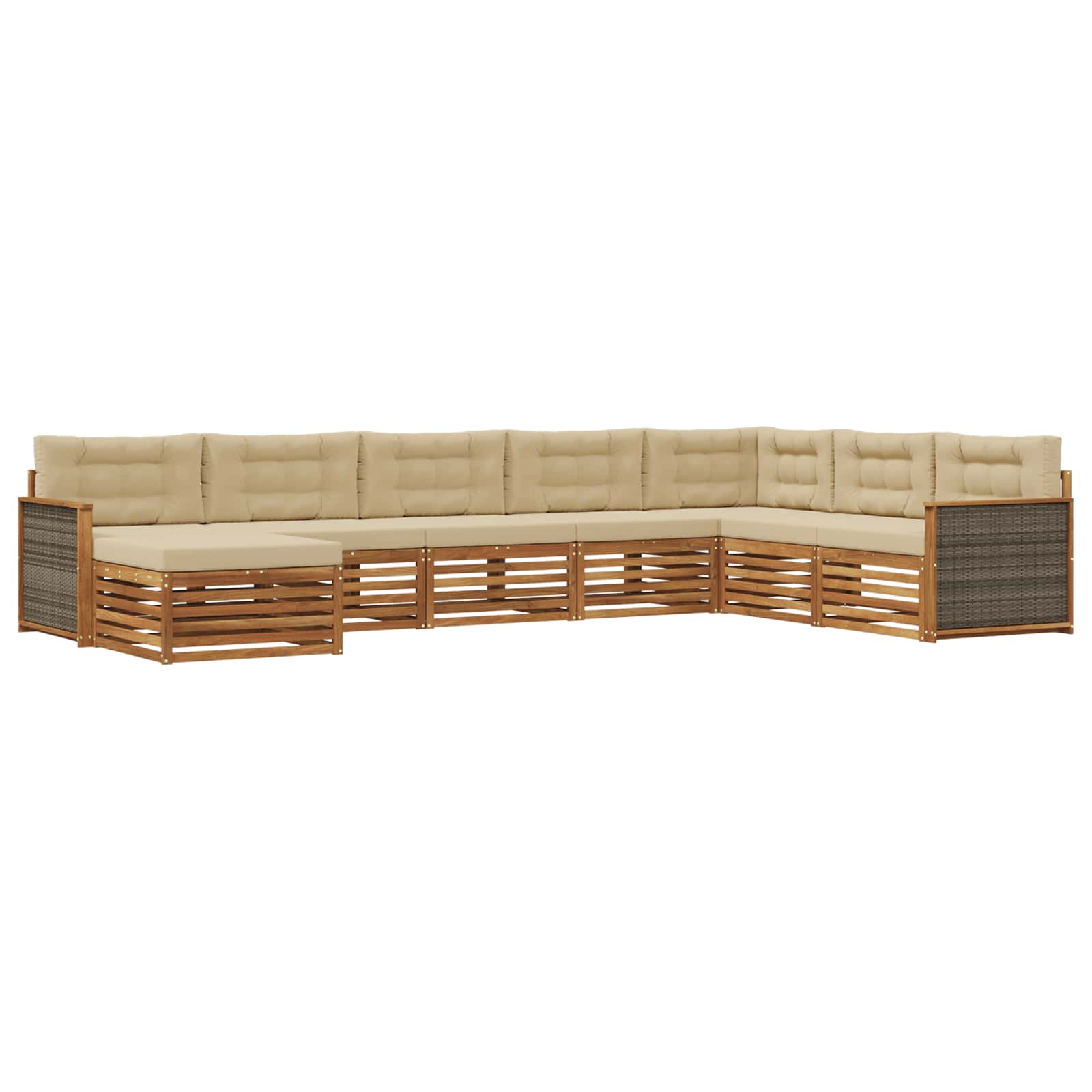 Σειρά Καναπέ Εξωτερικού με μαξιλάρι 8 pcs Φυσικό και Μπεζ - Pakobazaar